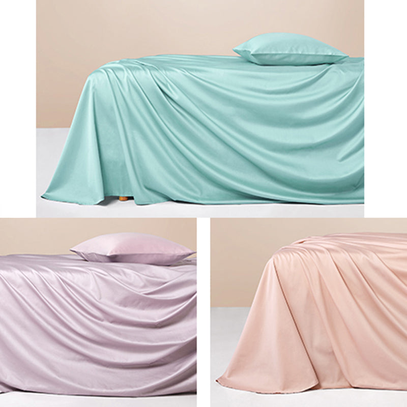 Cotton Fitted Sheet 1-Piece Solid Color Wrinkle Resistant Sheet Set