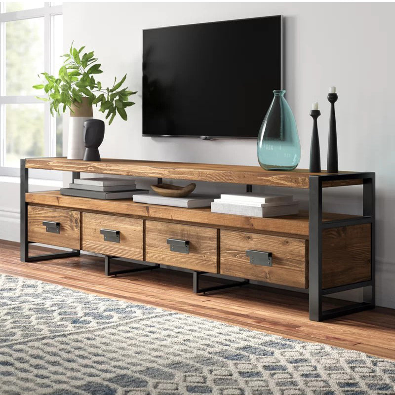 Industrial Wood TV Stand Console Open Storage TV Media Stand with Drawers for Living Room