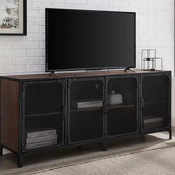 Industrial Pine TV Stand Console Enclosed Storage TV Media Stand for Living Room