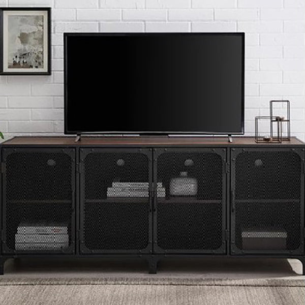 Industrial Pine TV Stand Console Enclosed Storage TV Media Stand for Living Room