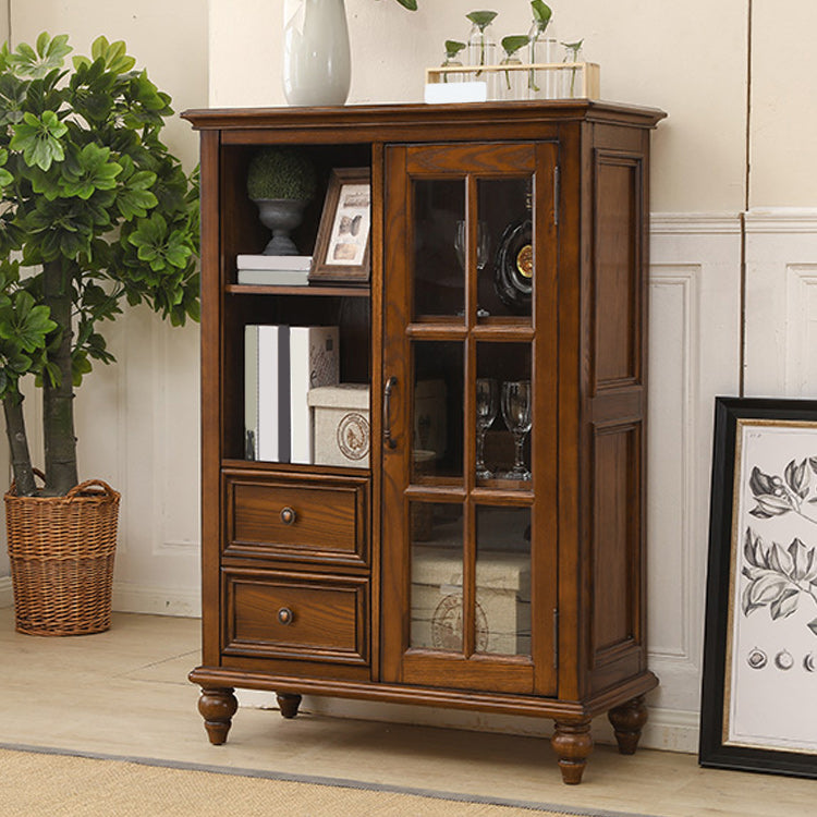 Modern Ash Display Stand Glass Doors Hutch Buffet for Living Room