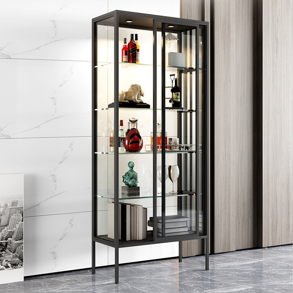 Glam Curio Cabinet Metal Glass Doors Buffet Cabinet for Living Room