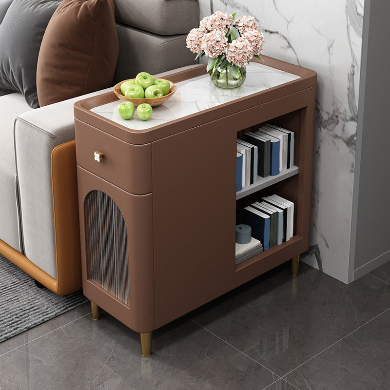 Contemporary Accent Table Nightstand Stone Nightstand with Drawer