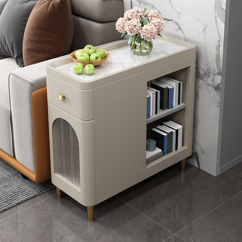 Contemporary Accent Table Nightstand Stone Nightstand with Drawer