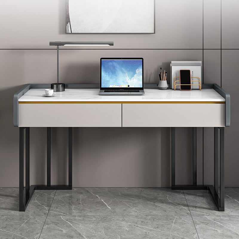 Contemporary Stone Writing Desk Bedroom Office Desk with 2 Drawers