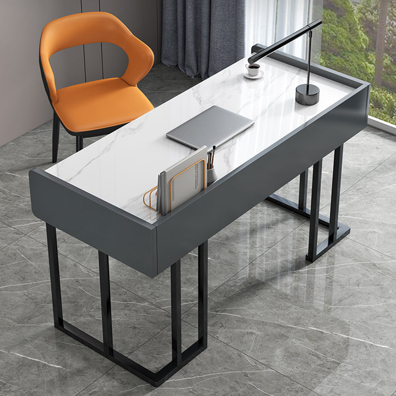 Contemporary Stone Writing Desk Bedroom Office Desk with 2 Drawers