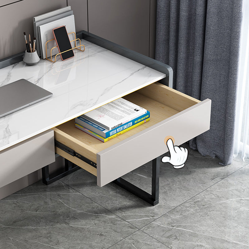 Contemporary Stone Writing Desk Bedroom Office Desk with 2 Drawers