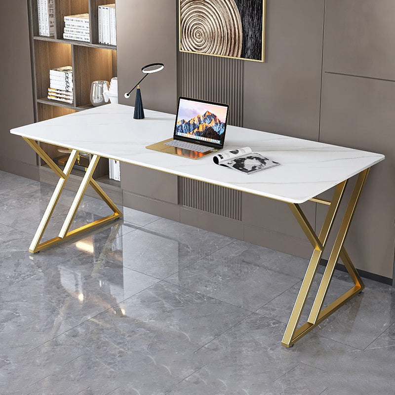 29.25-inch H Classic Glam Office Desk White Stone Rectangle Writing Desk