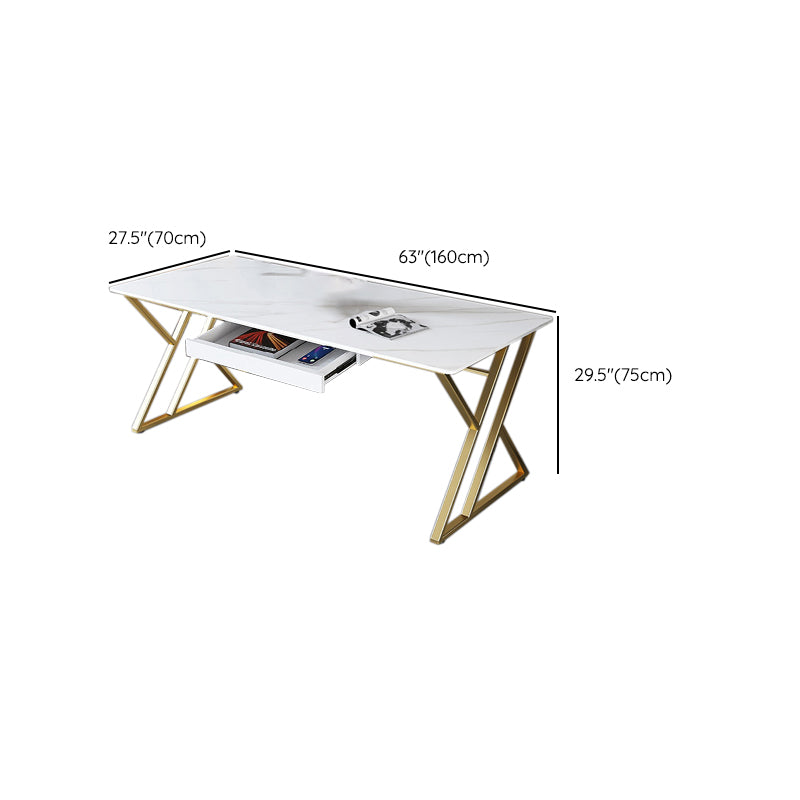 29.25-inch H Classic Glam Office Desk White Stone Rectangle Writing Desk