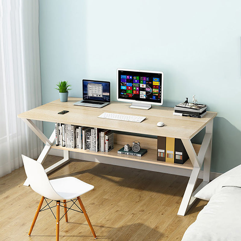 Industrial Curved Computer Desk Sled Office Desk with Storage Shelf