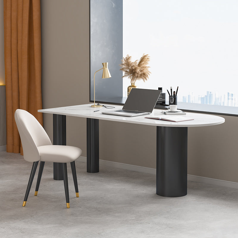 Peninsula Pedestal Office Desk Glam Writing Desk with Metal Legs