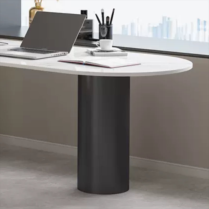 Peninsula Pedestal Office Desk Glam Writing Desk with Metal Legs