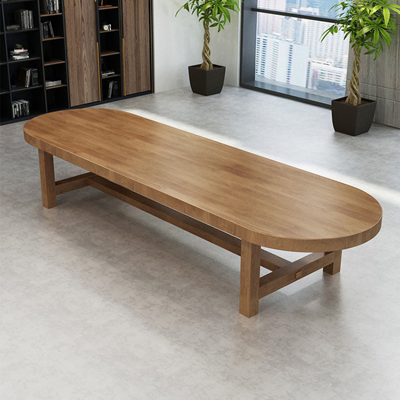 29.25-inch Height Industrial Office Desk Solid Wood Oval Writing Desk