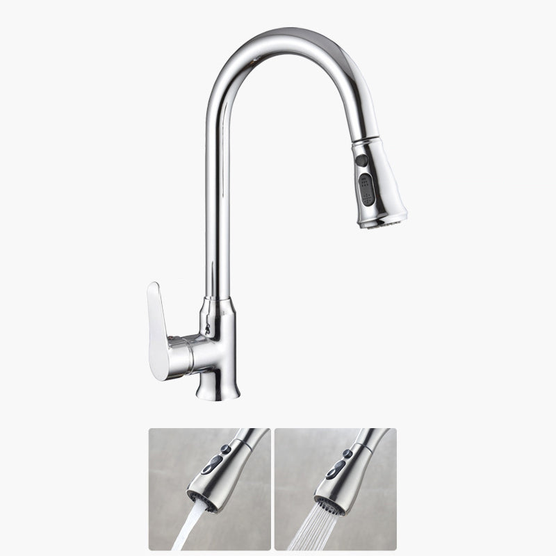 Contemporary Retractable Kitchen Faucet Stainless Steel 1-Handle High Arc Kitchen Faucet