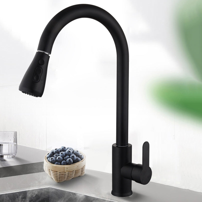 Contemporary Retractable Kitchen Faucet Stainless Steel 1-Handle High Arc Kitchen Faucet