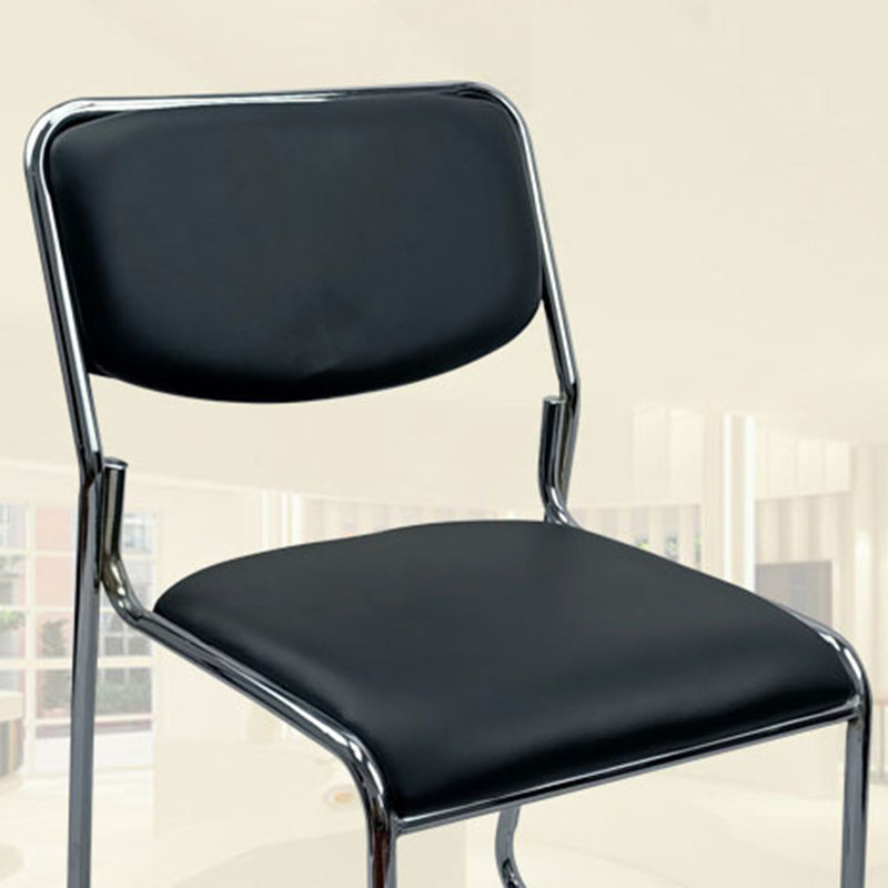 No Wheels Armless Conference Chair Faux Leather Low Back Office Chair