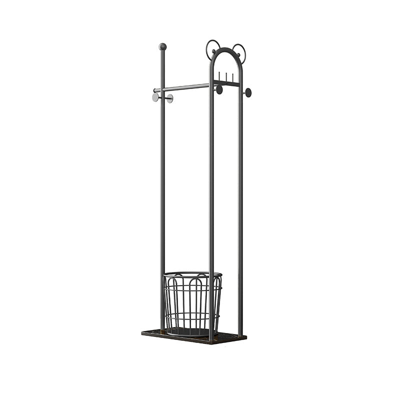 Contemporary Coat Rack Metal Frame Coat Hanger with Basket Storage