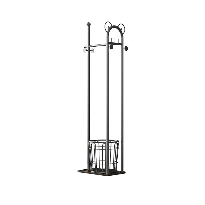 Contemporary Coat Rack Metal Frame Coat Hanger with Basket Storage