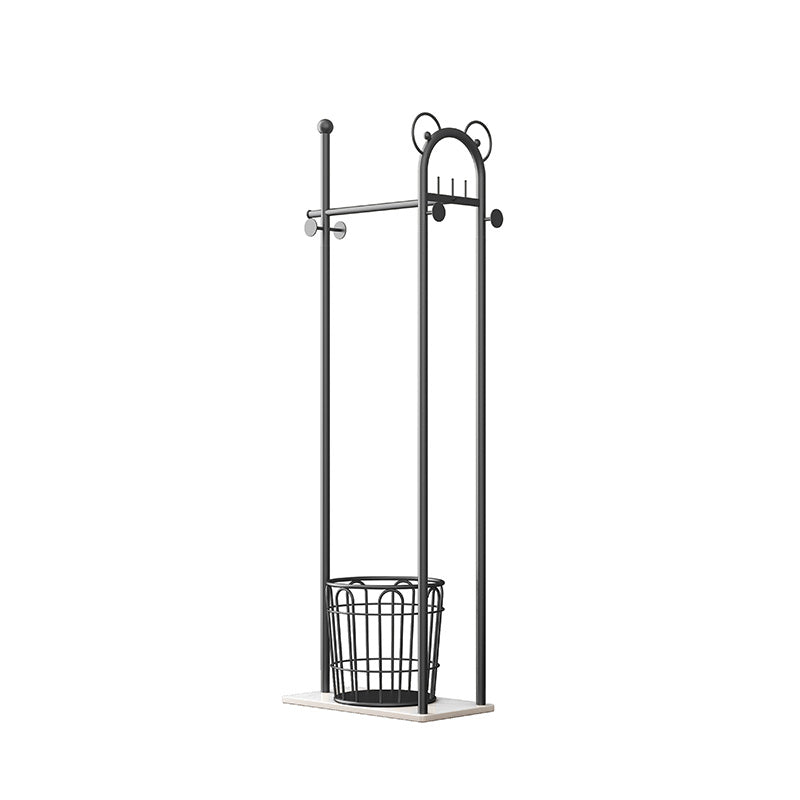 Contemporary Coat Rack Metal Frame Coat Hanger with Basket Storage