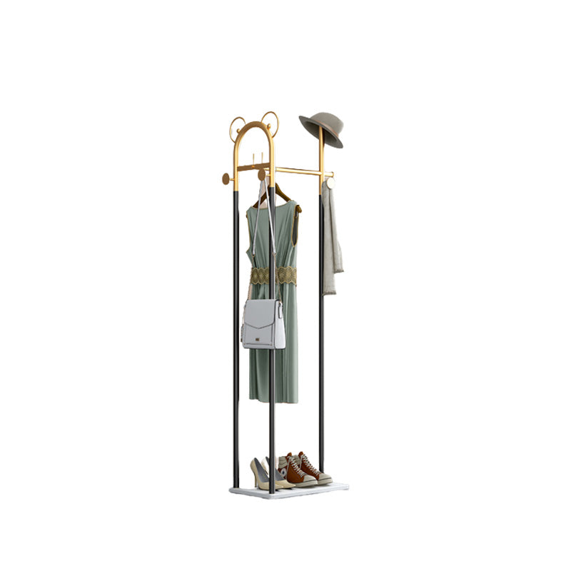 Contemporary Coat Rack Metal Frame Coat Hanger with Basket Storage