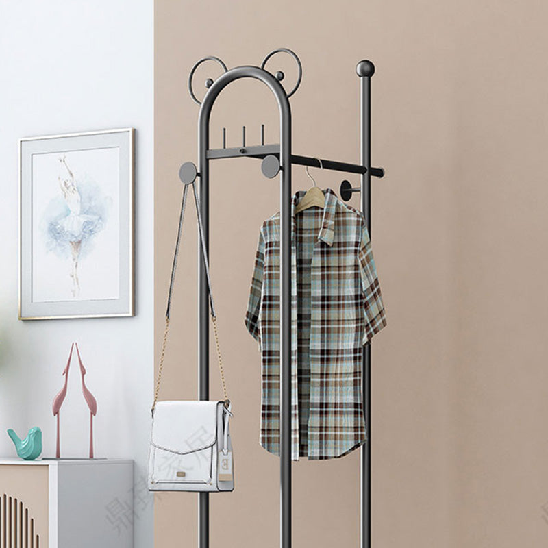 Contemporary Coat Rack Metal Frame Coat Hanger with Basket Storage