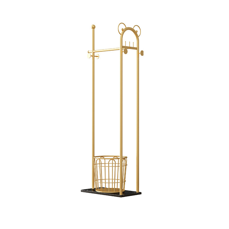 Contemporary Coat Rack Metal Frame Coat Hanger with Basket Storage