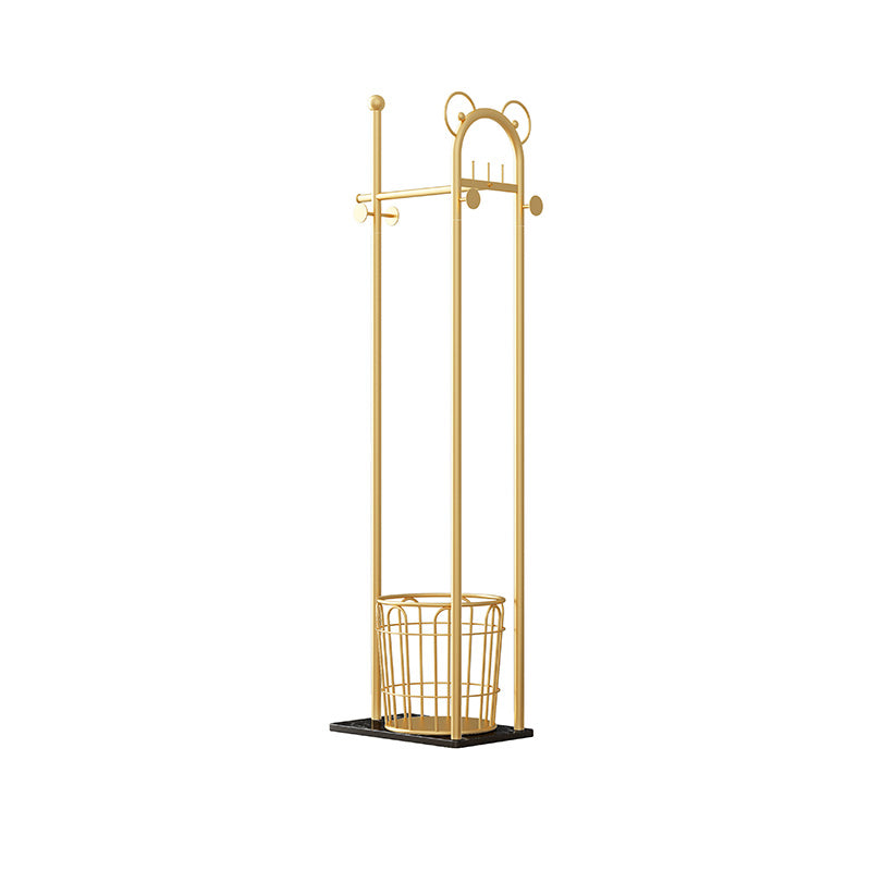 Contemporary Coat Rack Metal Frame Coat Hanger with Basket Storage