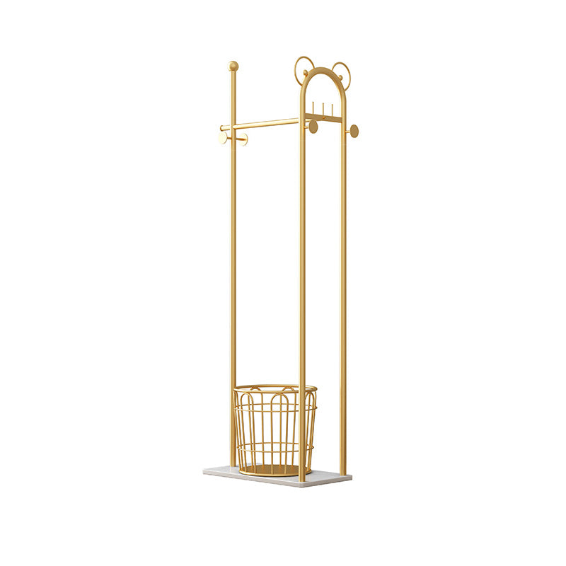 Contemporary Coat Rack Metal Frame Coat Hanger with Basket Storage