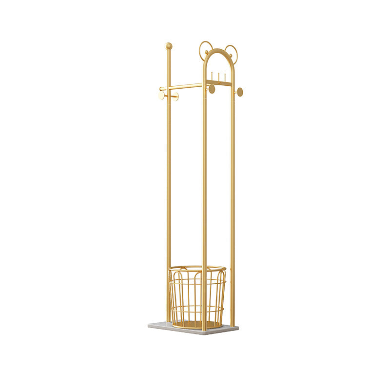 Contemporary Coat Rack Metal Frame Coat Hanger with Basket Storage