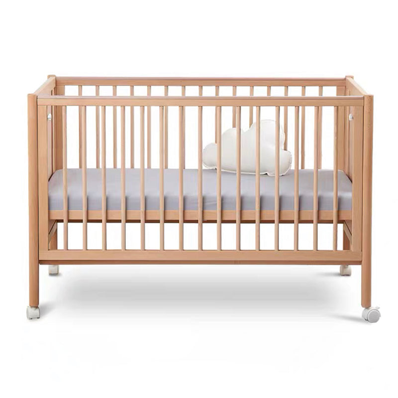 Farmhouse / Country Crib with Casters/Wheels Beech Light Wood Nursery Crib