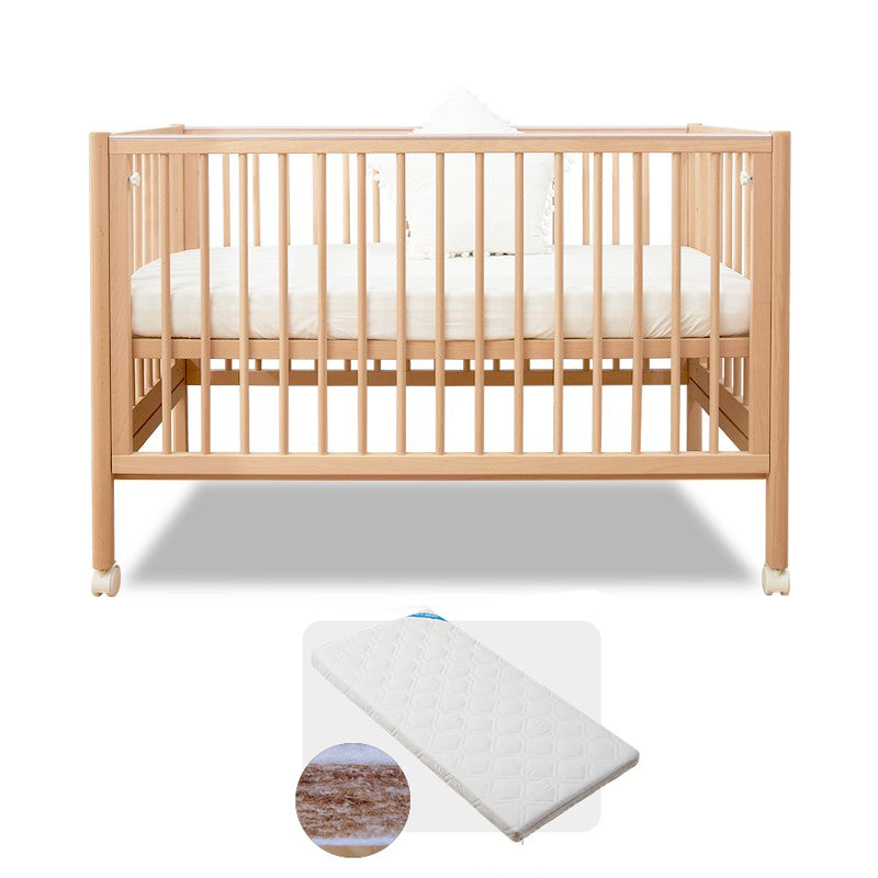 Farmhouse / Country Crib with Casters/Wheels Beech Light Wood Nursery Crib