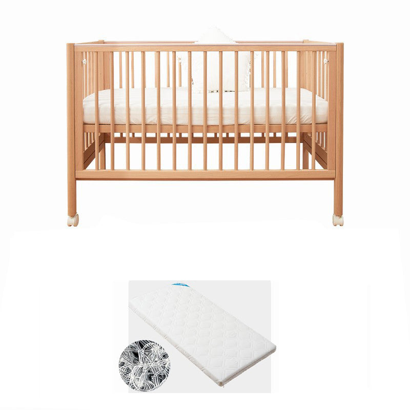 Farmhouse / Country Crib with Casters/Wheels Beech Light Wood Nursery Crib