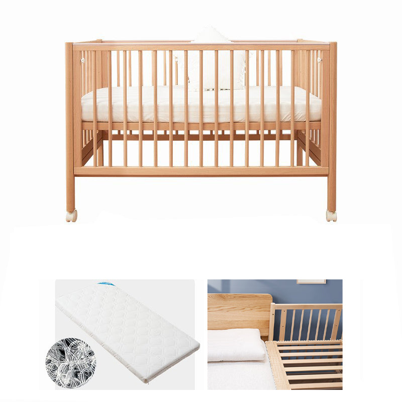 Farmhouse / Country Crib with Casters/Wheels Beech Light Wood Nursery Crib