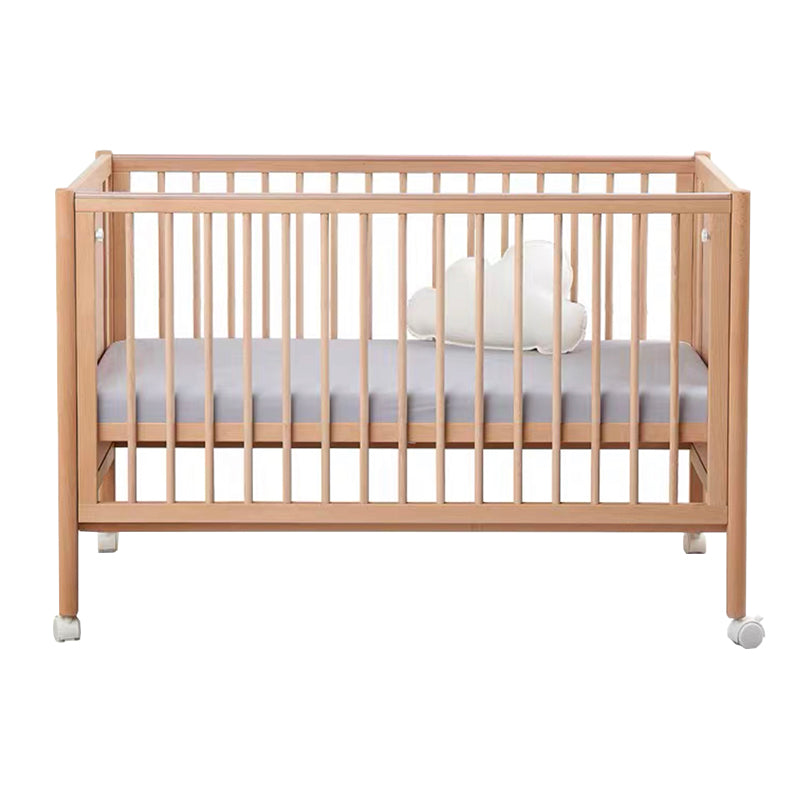 Farmhouse / Country Crib with Casters/Wheels Beech Light Wood Nursery Crib