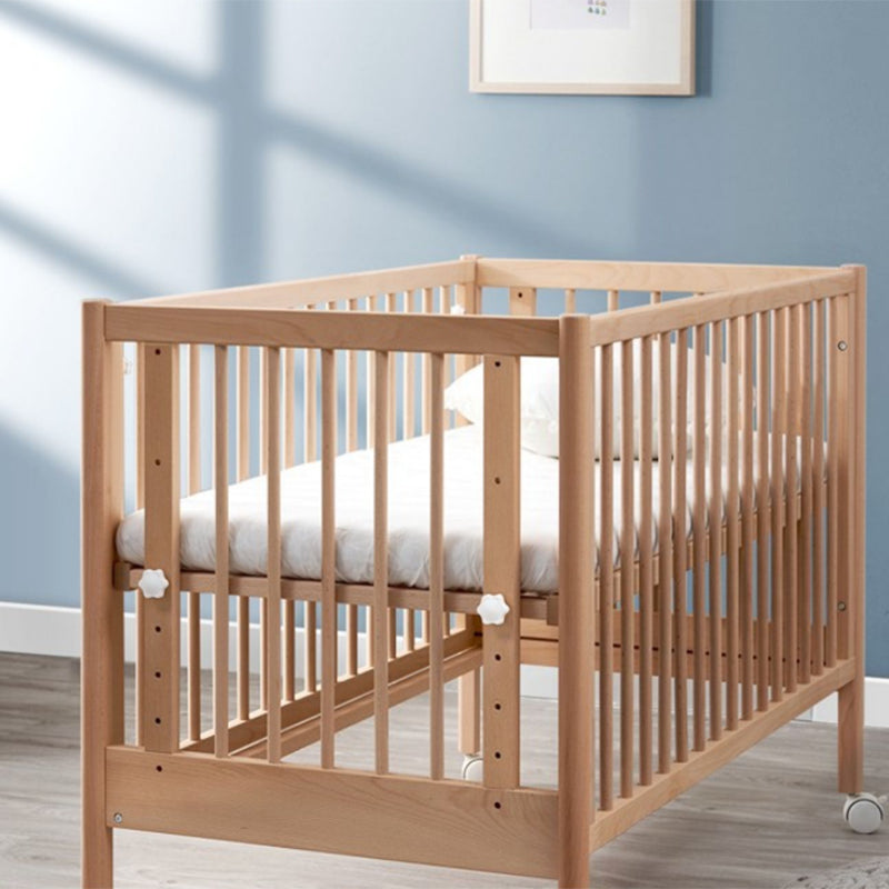 Farmhouse / Country Crib with Casters/Wheels Beech Light Wood Nursery Crib