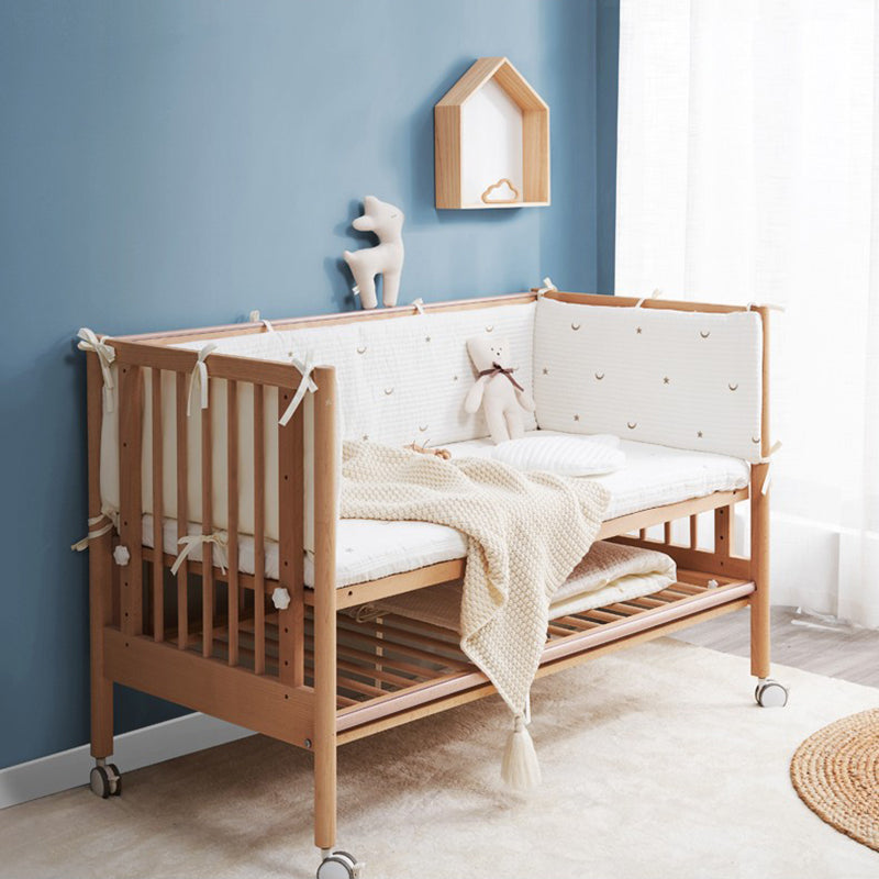 Farmhouse / Country Crib with Casters/Wheels Beech Light Wood Nursery Crib