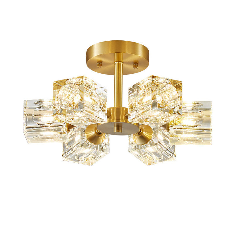 3/4/5/6-Light Golden Flush Mount Lighting Modern Style Crystal Shaded Ceiling Light