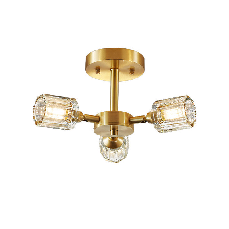 3/4/5/6-Light Golden Flush Mount Lighting Modern Style Crystal Shaded Ceiling Light