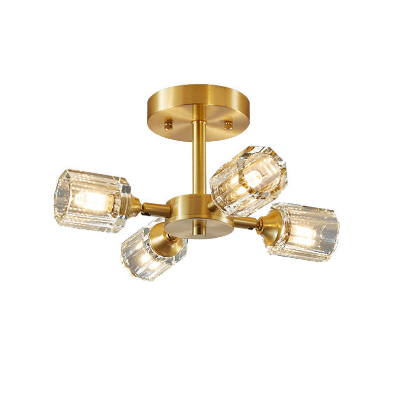 3/4/5/6-Light Golden Flush Mount Lighting Modern Style Crystal Shaded Ceiling Light