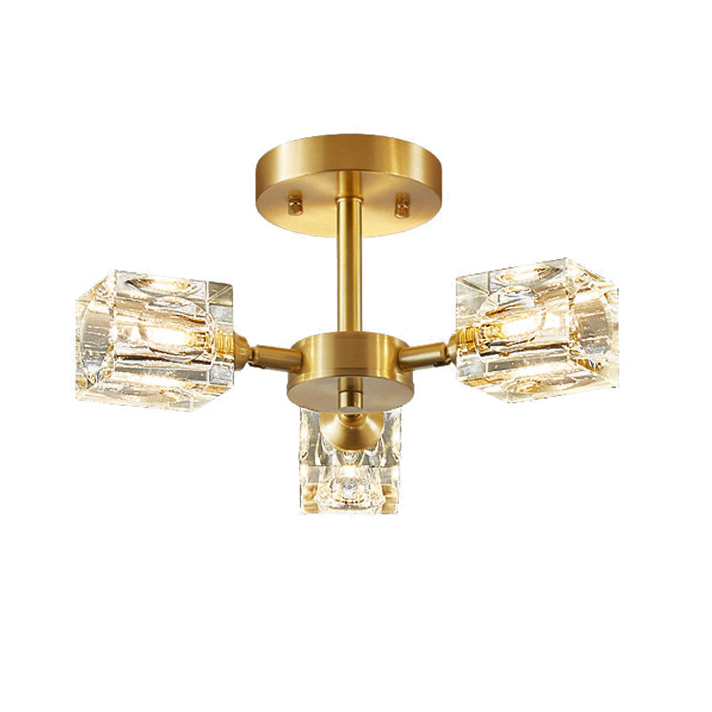 3/4/5/6-Light Golden Flush Mount Lighting Modern Style Crystal Shaded Ceiling Light