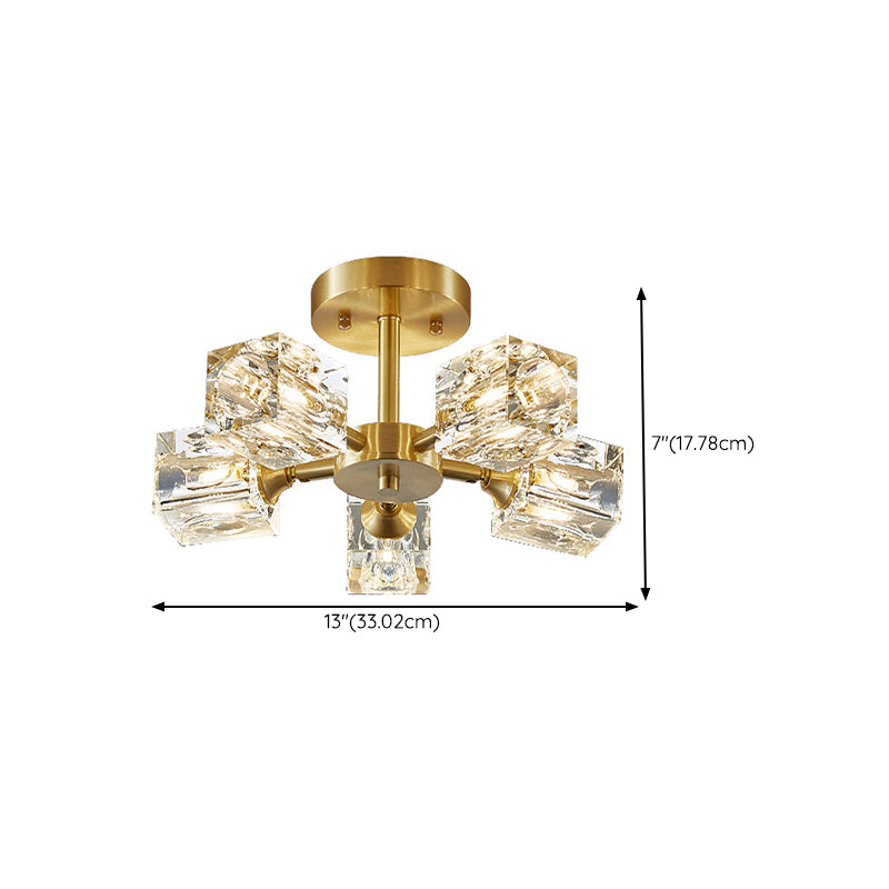 3/4/5/6-Light Golden Flush Mount Lighting Modern Style Crystal Shaded Ceiling Light