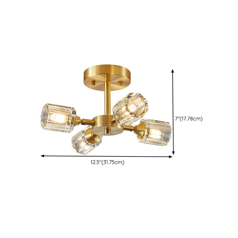 3/4/5/6-Light Golden Flush Mount Lighting Modern Style Crystal Shaded Ceiling Light