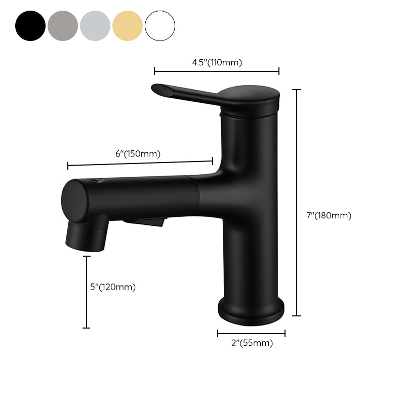 Modern Vessel Sink Faucet Copper Single Handle Low Arc Retractable Vessel Faucet