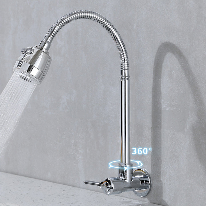 Contemporary Single Handle Kitchen Faucet Pull-down  Wall-mounted Faucet in Chrome