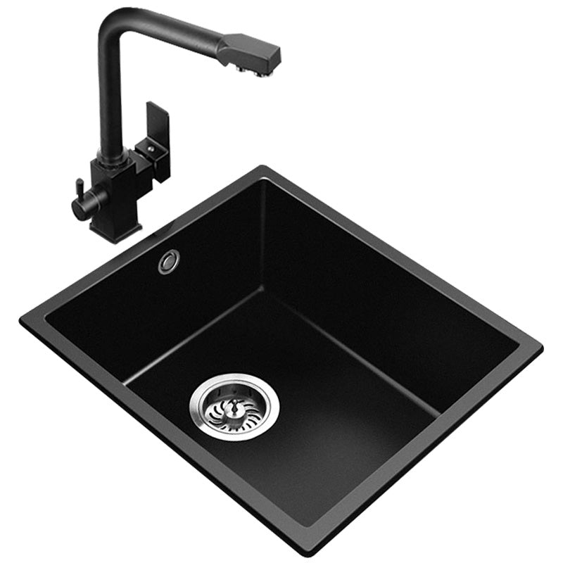 Black Undermount Kitchen Sink Single Bowl Quartz Sink with Faucet