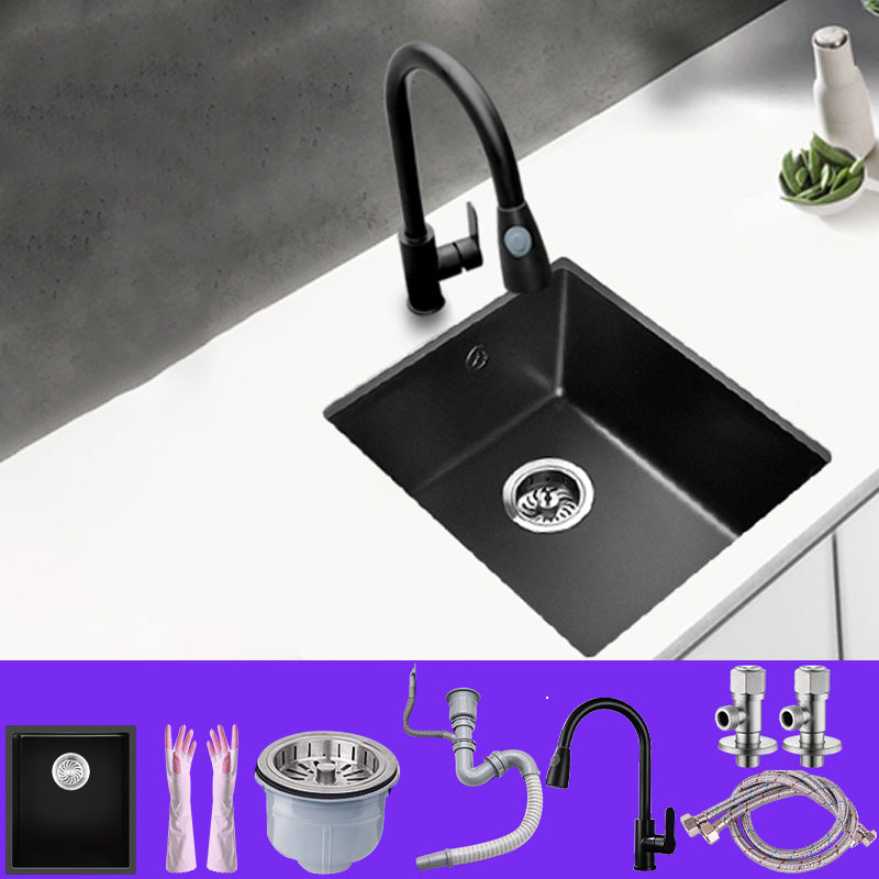 Black Undermount Kitchen Sink Single Bowl Quartz Sink with Faucet