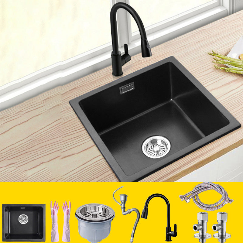 Black Undermount Kitchen Sink Single Bowl Quartz Sink with Faucet