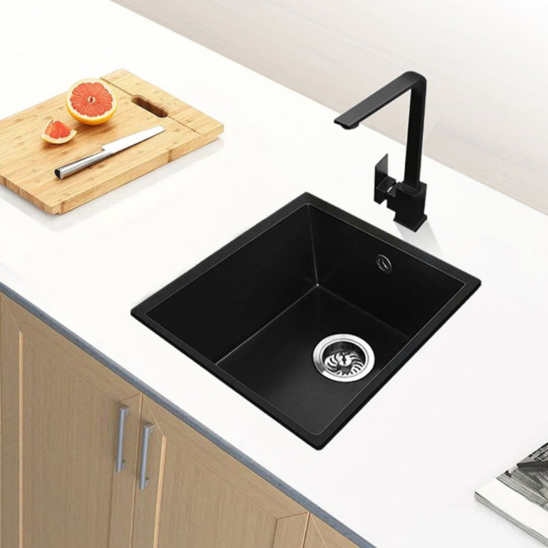 Black Undermount Kitchen Sink Single Bowl Quartz Sink with Faucet