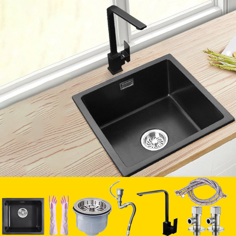 Black Undermount Kitchen Sink Single Bowl Quartz Sink with Faucet