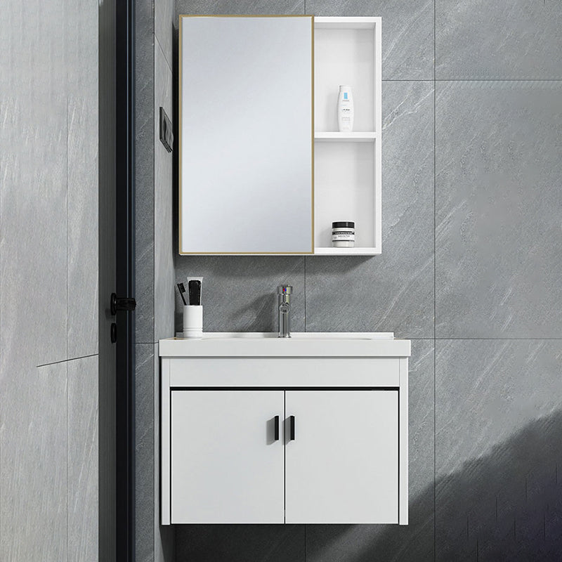 Contemporary Sink Vanity Solid Color Mirror Cabinet Space Saver Vanity for Bathroom